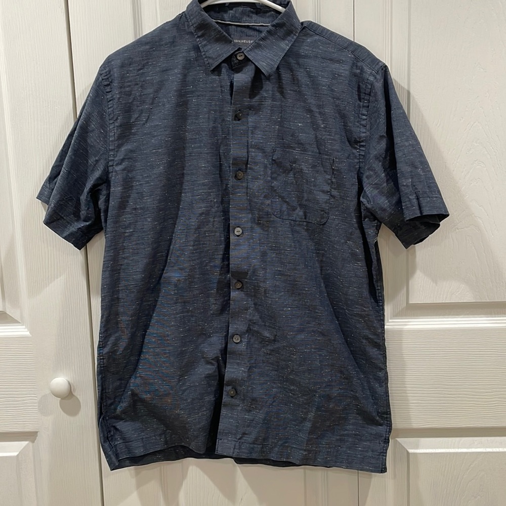 Van Huesen Men’s Dark Blue/Grey Button-up Short Sleeve
